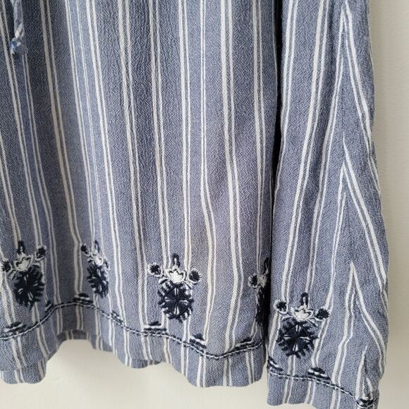 WESPORT Flowy A-Line Skirt Blue Striped White Embroidered Size Medium - Picture 7 of 10
